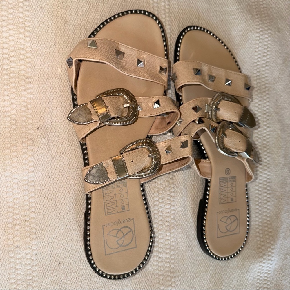 Everglades Studded Slide Sandals Tan Western Boho Festival Size 9 - Picture 6 of 7